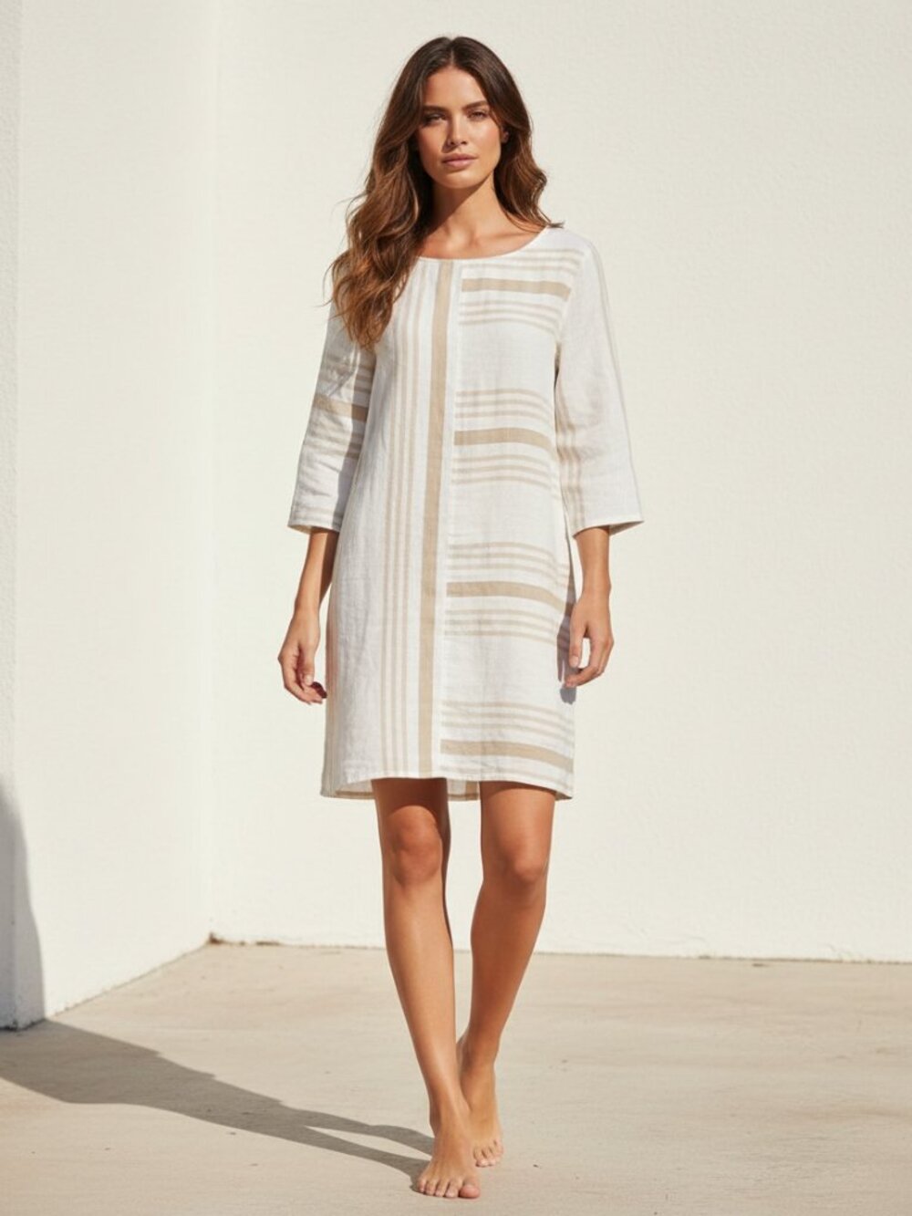 Soft Surroundings M Dress Calypso Breeze Linen Pockets Shift Minimalist‎ Coastal